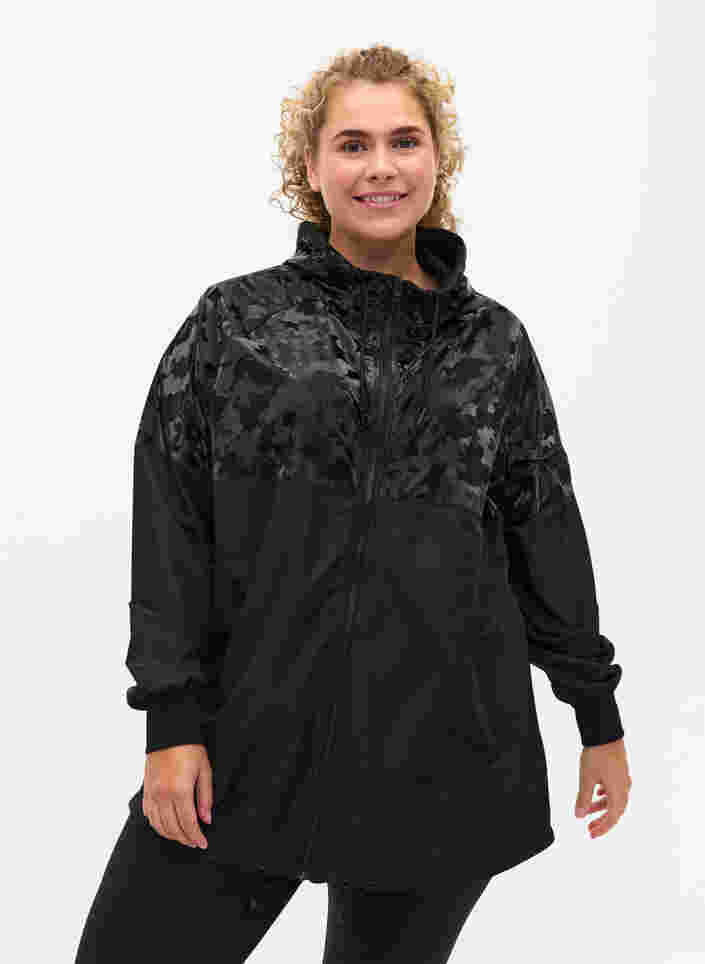 Treningsjakke med hette og lommer, Black, Model image number 0