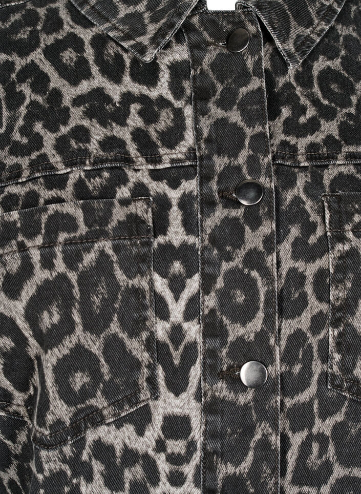 Leopardmønstret denimskjorte med knapper, Grå, Packshot image number 2