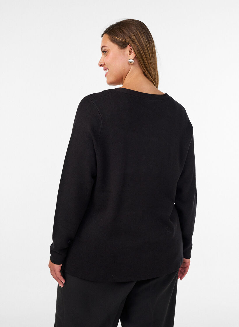 Finstrikket cardigan med dekorative knapper, Svart, Model image number 2
