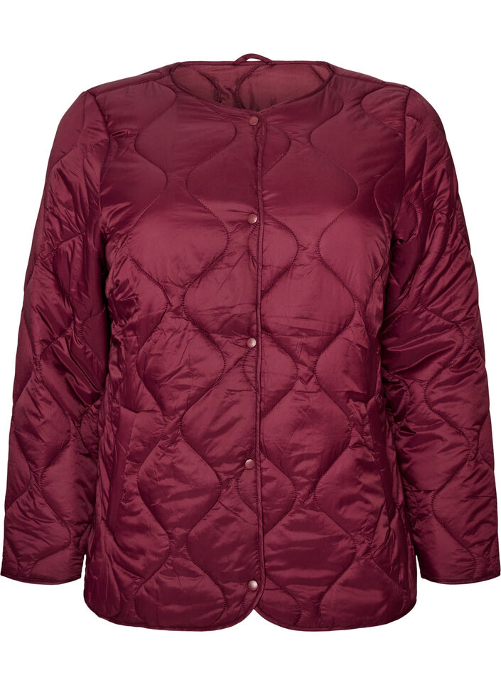 Quiltet jakke med trykknapper og rund hals, M&oslash;rk Bordeaux, Packshot image number 0
