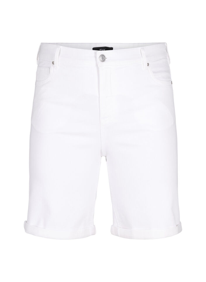 Tettsittende dongerishorts med høy midje, Bright White, Packshot image number 0