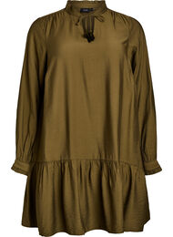 Kort A-linjekjole med volanger, Dark Olive