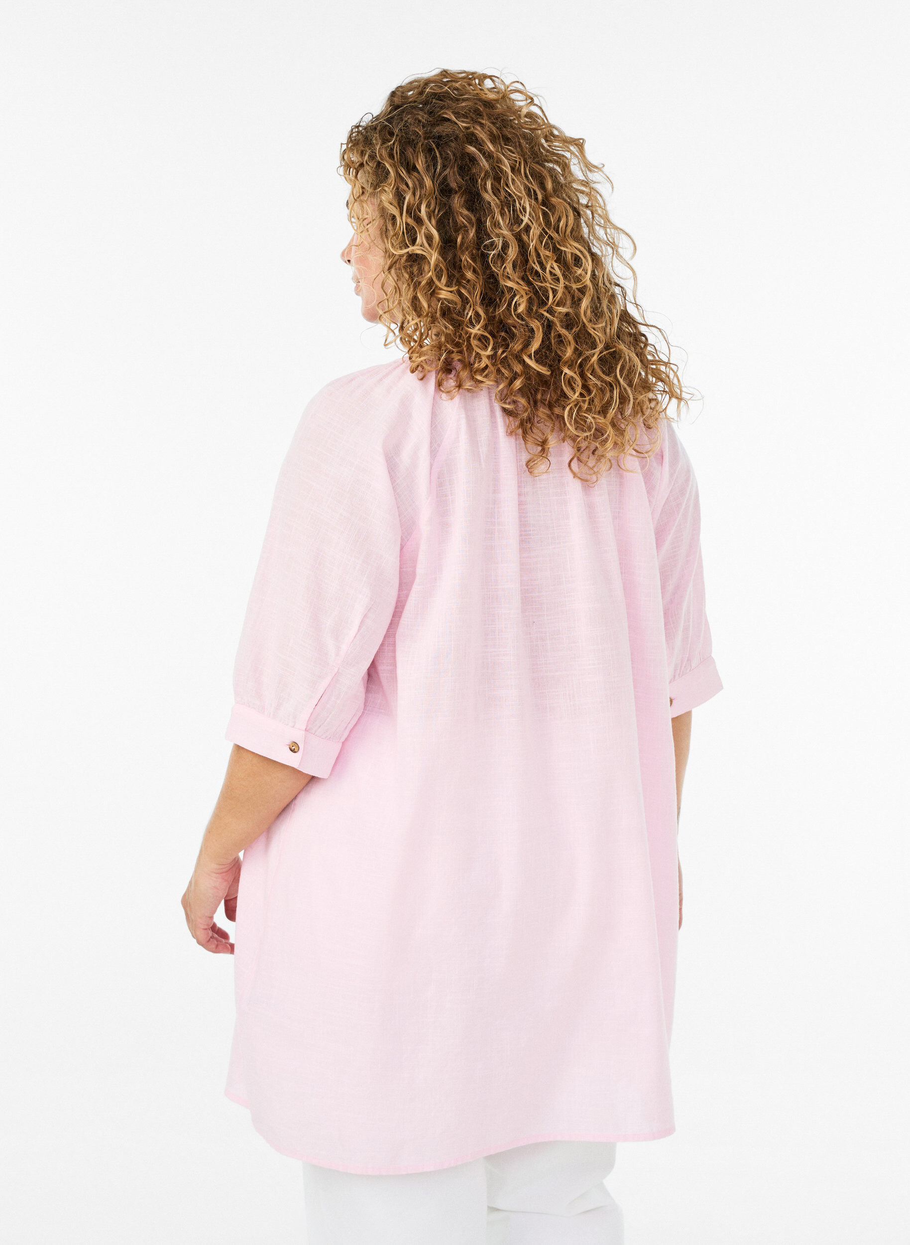 ZizziBomullstunika med V-hals, Rosa, Model image number 2