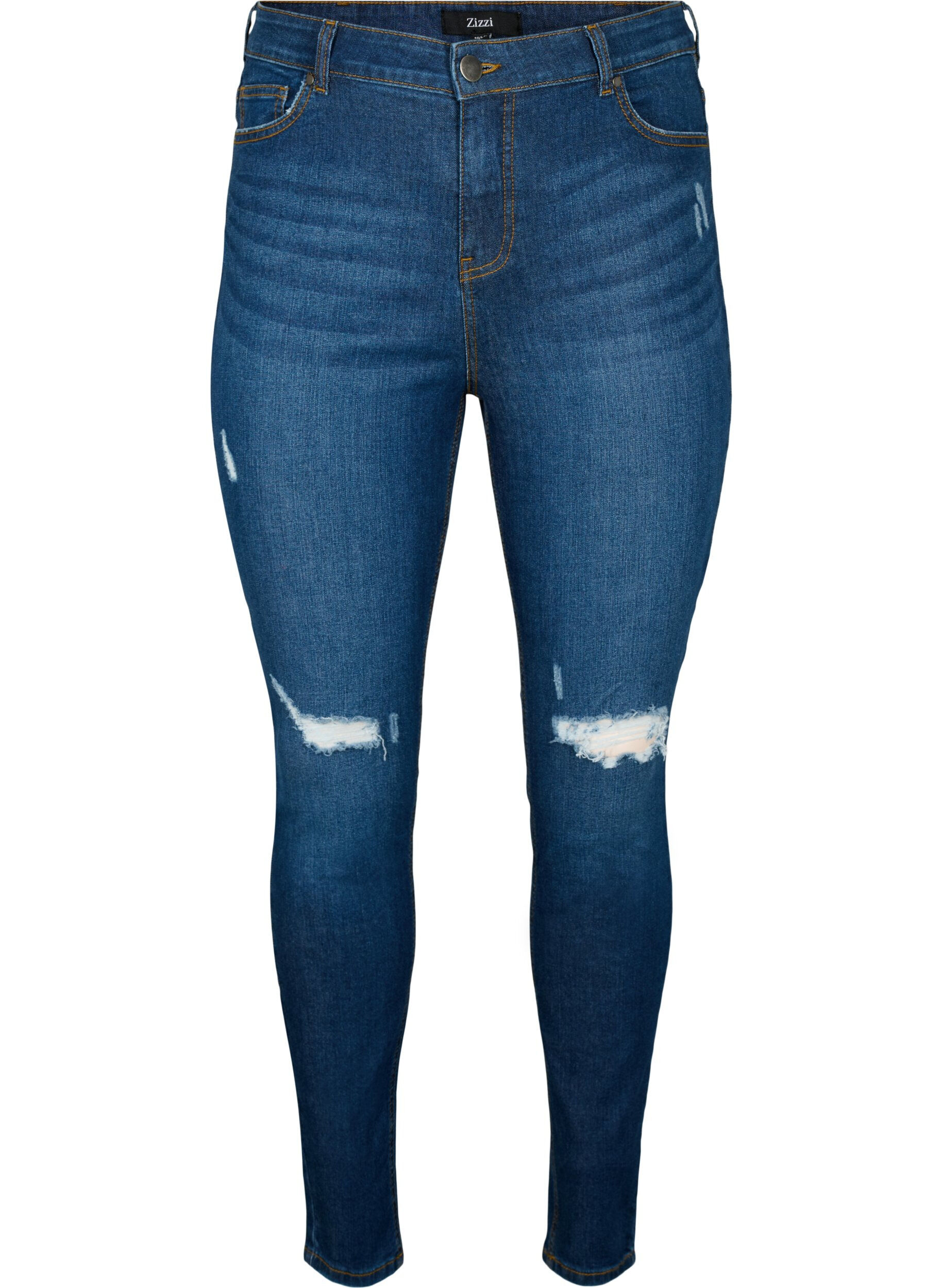 Zizzi Super slim Amy jeans med slitte detaljer og h&oslash;yt liv, Dark blue, Packshot image number 0