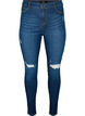 Super slim Amy jeans med slitte detaljer og høyt liv, Dark blue, Packshot image number 0