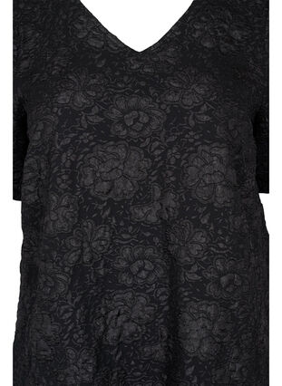 Kortermet kjole med V-hals og blomstermønster, Black, Packshot image number 2