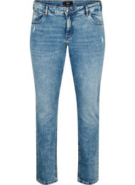 Emily jeans med vanlig midje og ødeleggelser, Blue denim