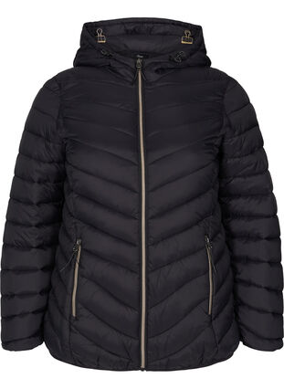 Lett jakke med quiltet mønster, hette og lommer, Black, Packshot image number 0