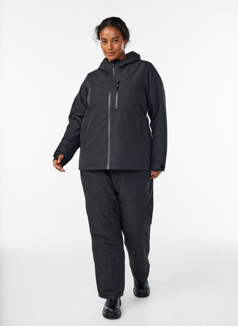 Skijakke med hette og glidel&aring;slommer, Svart, Model image number 1