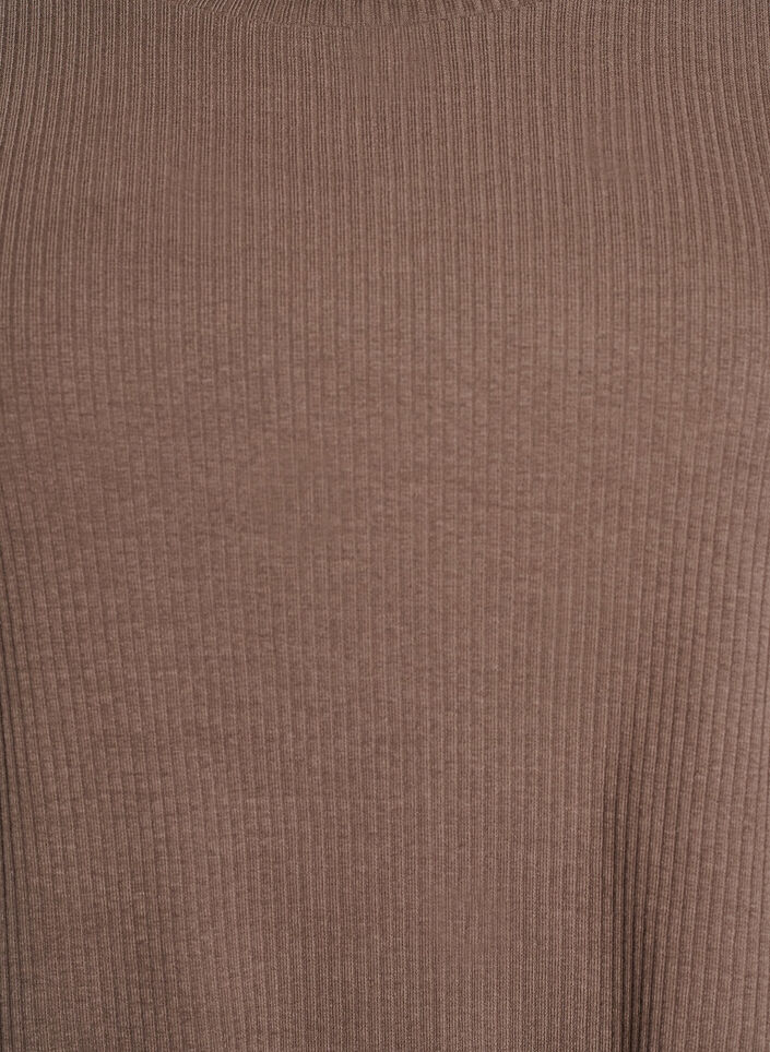 Ribbestrikket jerseybluse med korte ermer, Brun, Packshot image number 2