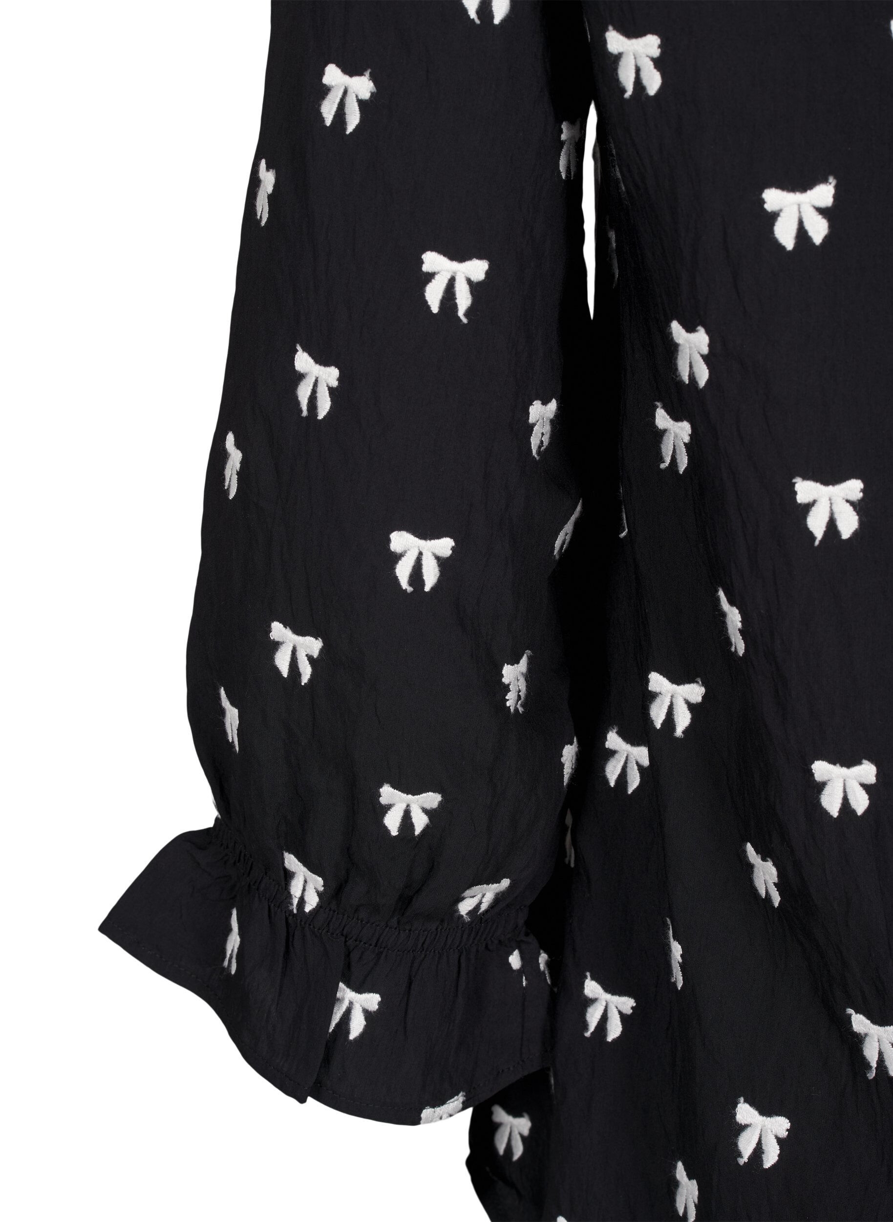 Zizzi Bluse med sl&oslash;yfer og 3/4-ermer, Black White Bow, Packshot image number 3