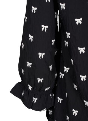 Zizzi Bluse med sløyfer og 3/4-ermer, Black White Bow, Packshot image number 3