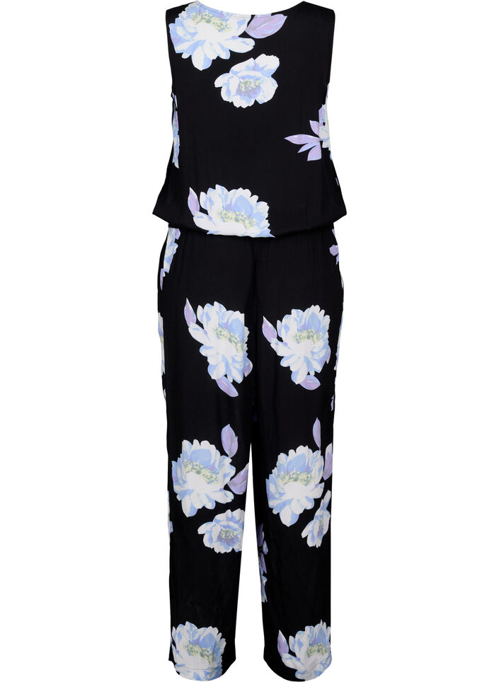 Jumpsuit uten ermer i viskose, Black Big Flower AOP, Packshot image number 1