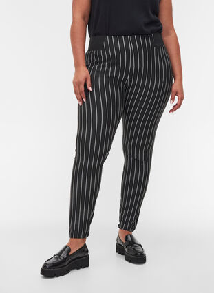 Stripete leggings med strikk i livet, Dark Grey Stripe, Model image number 2