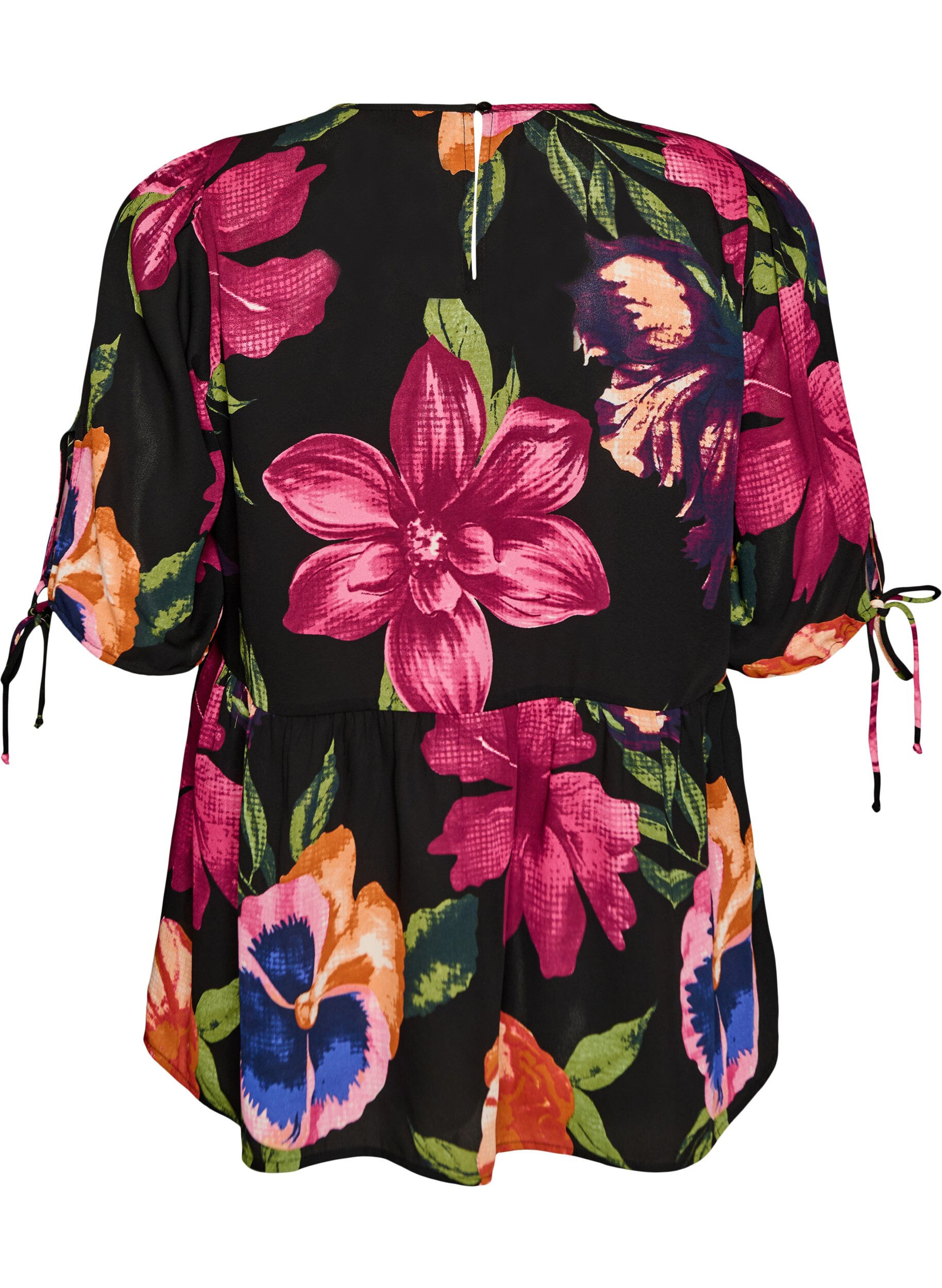 Zizzi Bluse med blomstertrykk og peplum, Svart, Packshot image number 1