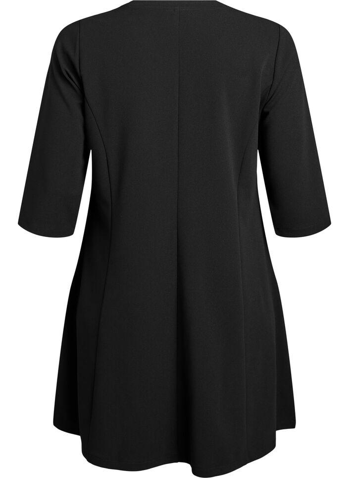 Kort A-linje jersey kjole med 3/4 ermer, Svart, Packshot image number 1