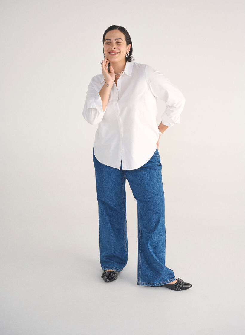 Jeans med vide ben og høy midje, Blå, Image image number 0