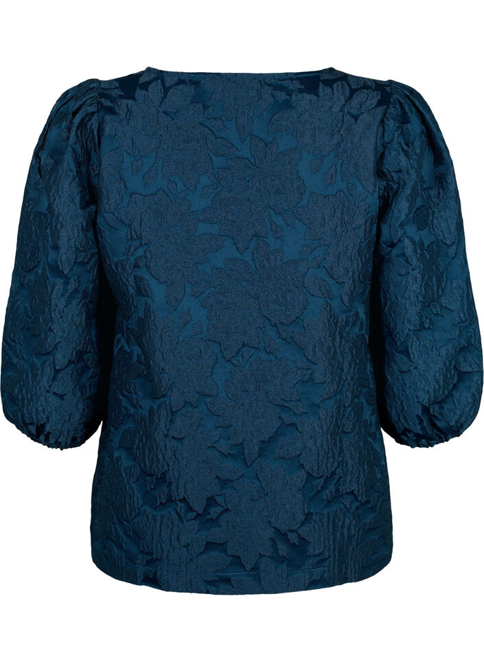 Jacquard-bluse med 3/4-ermer, Titan, Packshot image number 1
