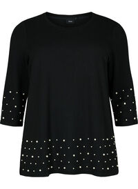 Bluse med perler og 3/4-ermer