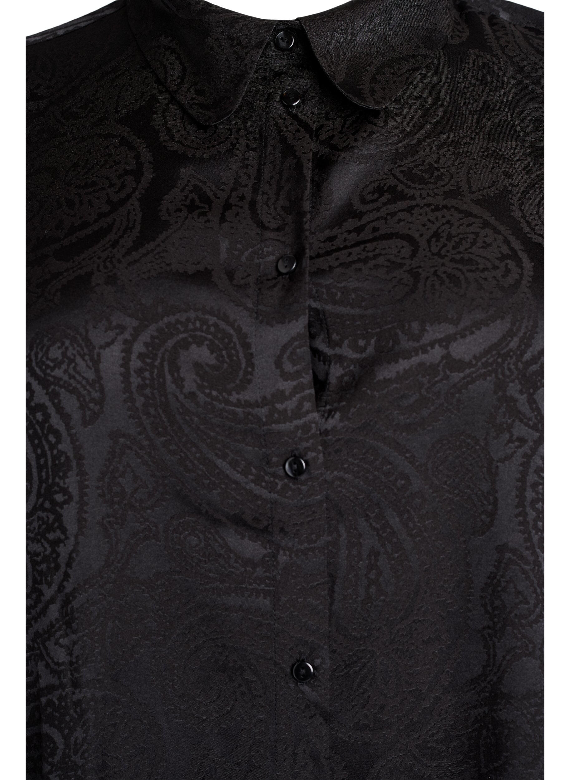 ZizziSkjorte med tone-i-tone paisleym&oslash;nster, Svart, Packshot image number 2