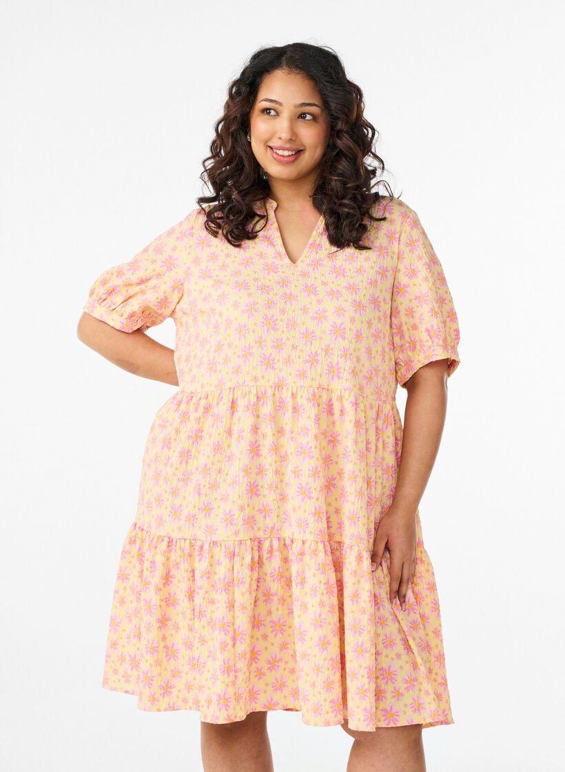 Kort A-linje kjole, Gul, Model image number 0