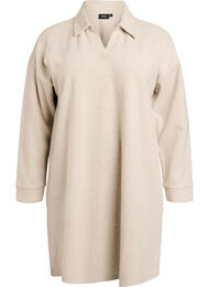 Knelang jerseykjole med V-hals og krage, Beige