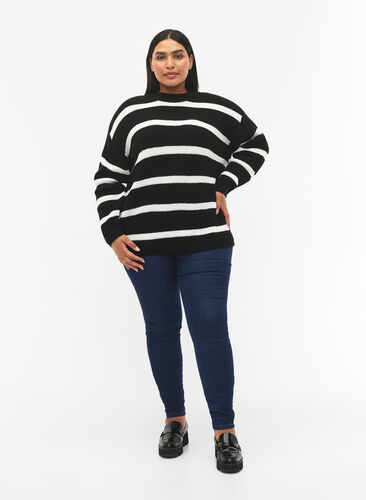 FLASH - Strikket genser med striper, Black/White Stripe, Model image number 2