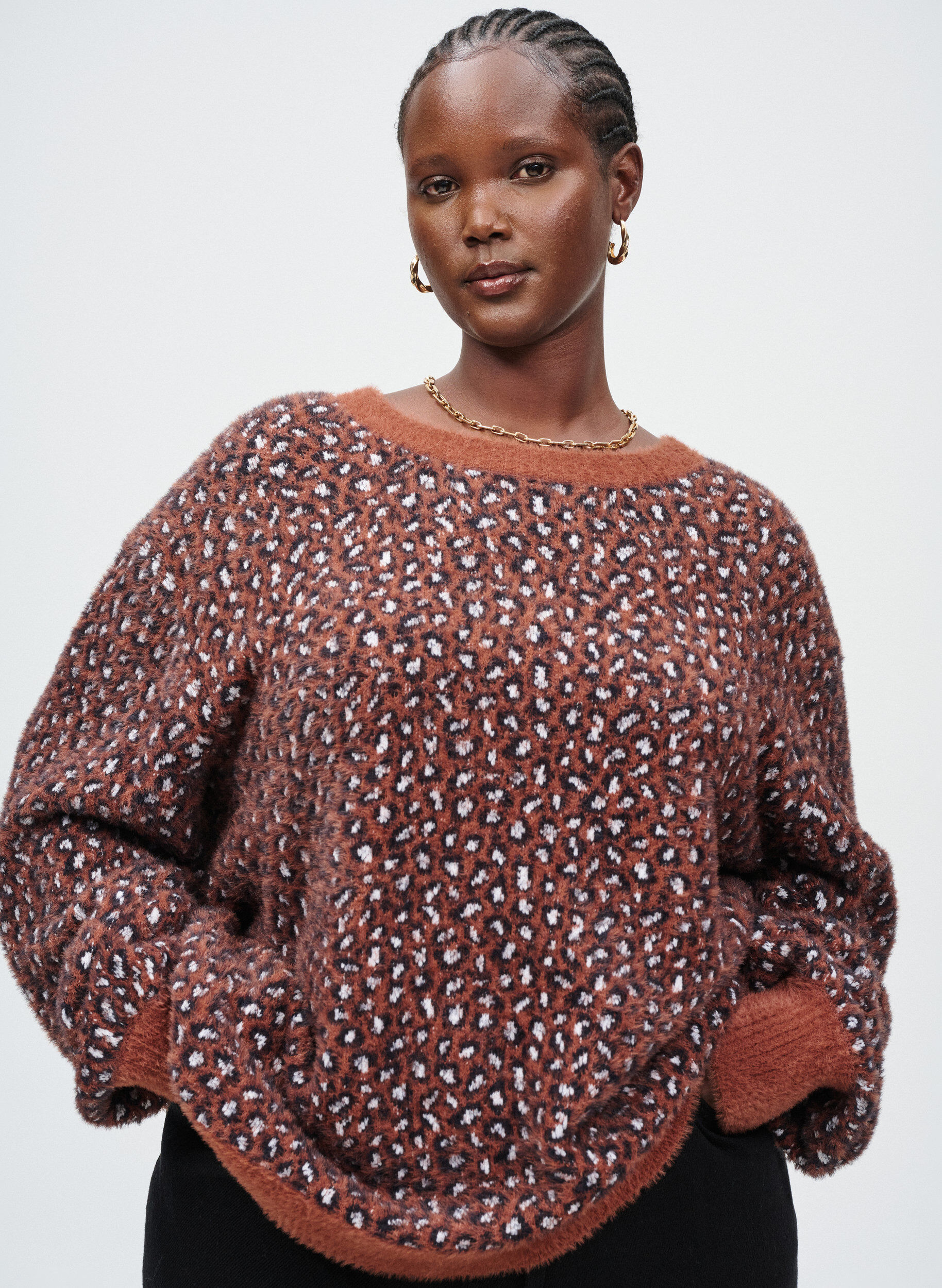 Zizzi Strikkeplagg med dyretrykk og fluffy finish, R&oslash;d, Image image number 0