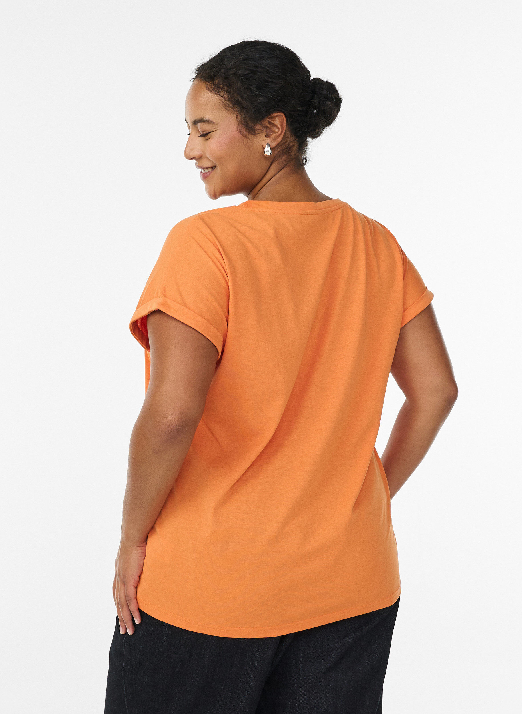 ZizziKortermet t-skjorte i bomullsblanding, Orange, Model image number 2