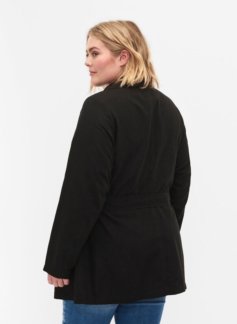 Trenchcoat med belte og lommer, Black, Model image number 1