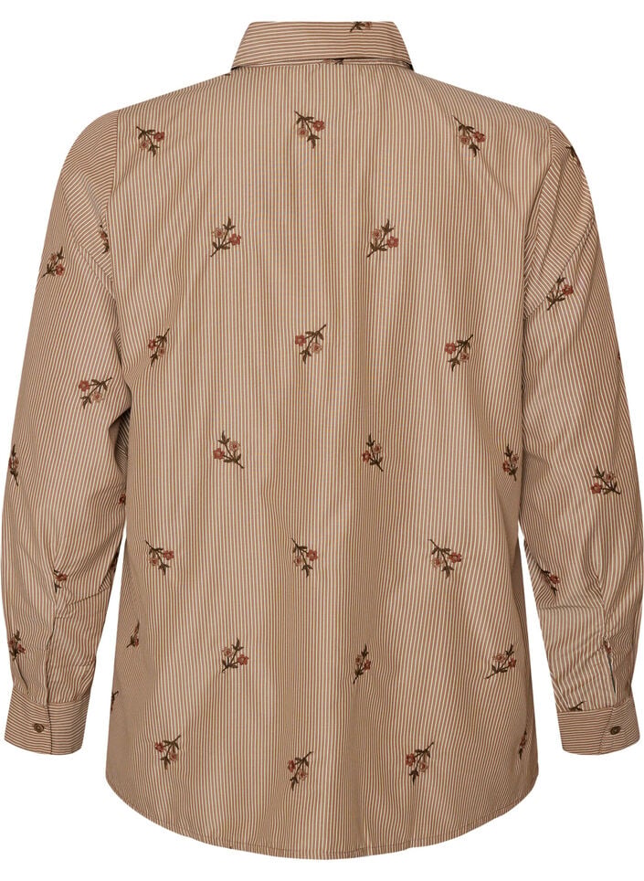 Stripete skjorte med broderte blomster, Brun, Packshot
