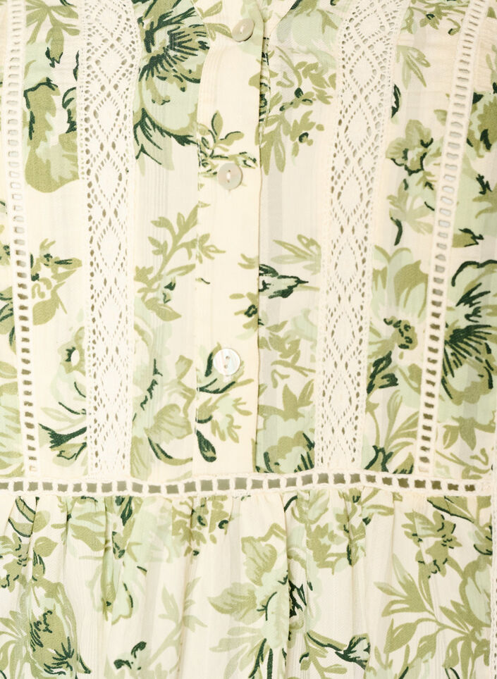 Kort kjole i viskose med blondedetalj og A-formet snitt, Gr&oslash;nn, Packshot image number 2