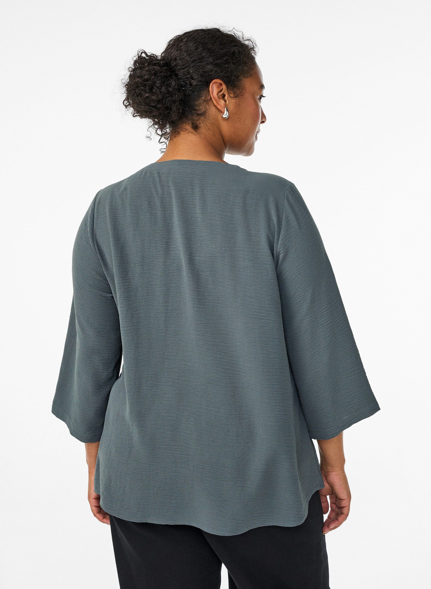 Zizzi Bluse med 3/4 ermer, Gr&oslash;nn, Model image number 2