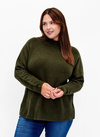 Genser med turtleneck og ribbestrikket struktur	, Forest Night Mel., Model