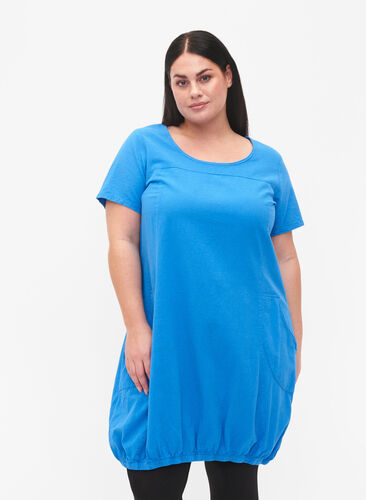 Kortermet kjole i bomull, French Blue, Model image number 0