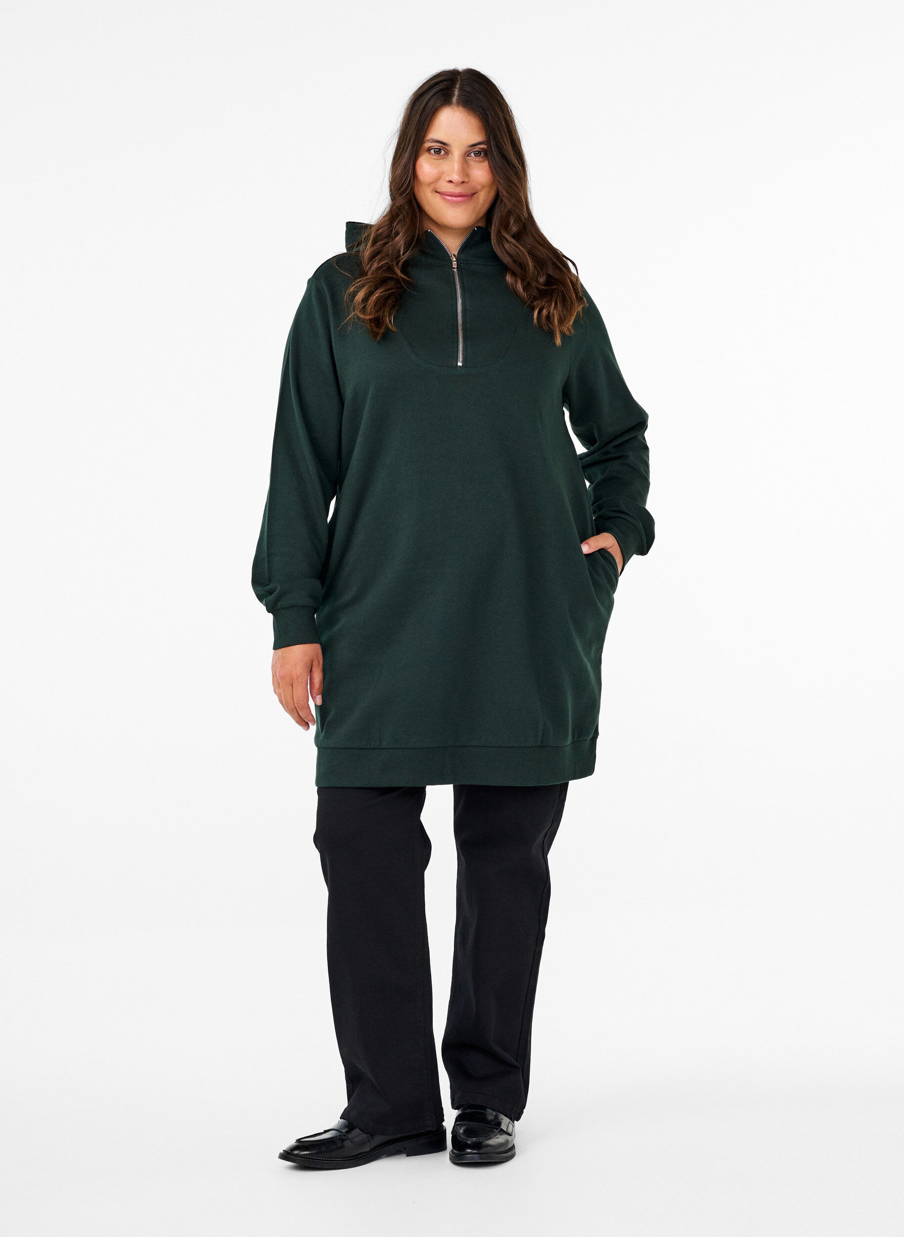 Zizzi Joggetunika med hette og glidel&aring;s, Scarab, Model image number 2