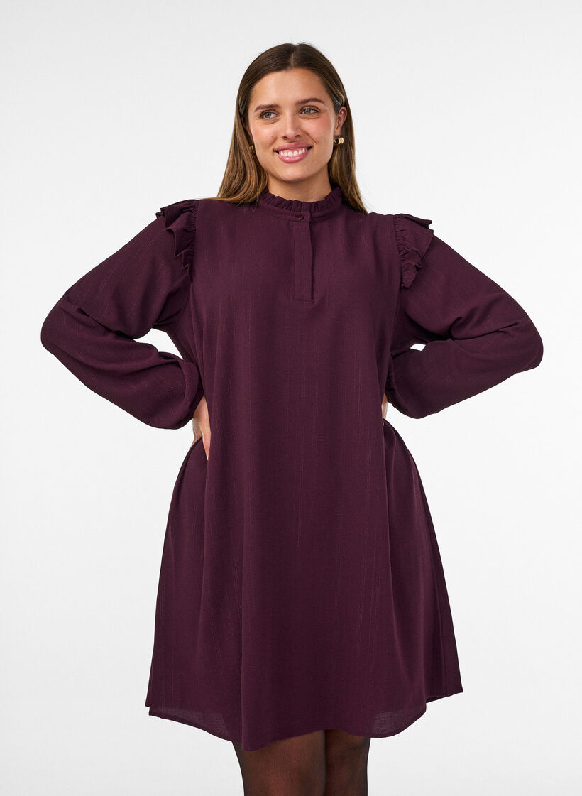 Kort kjole med volanger og glitter, R&oslash;d, Model image number 0