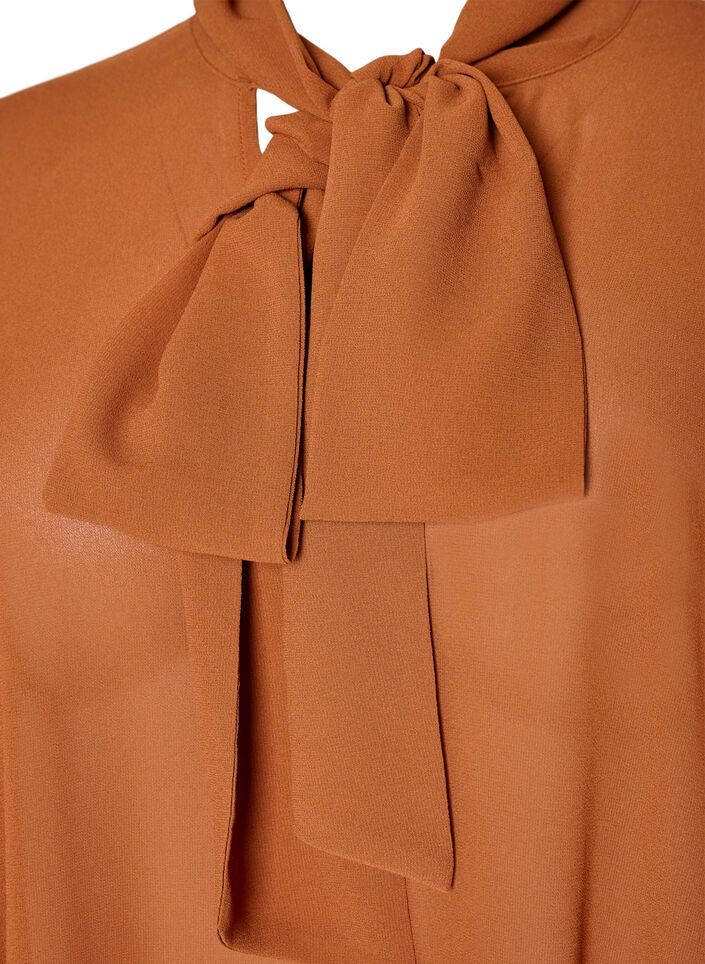 Bluse med b&aring;ndknyting og volangdetaljer, Brun, Packshot image number 2