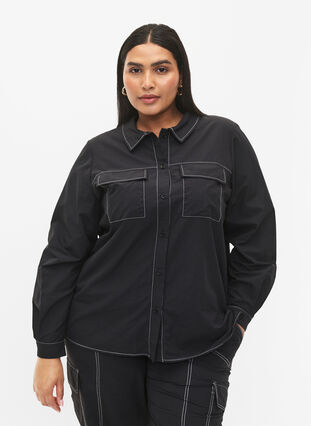 Skjorte med kontrastsømmer, Black, Model image number 0