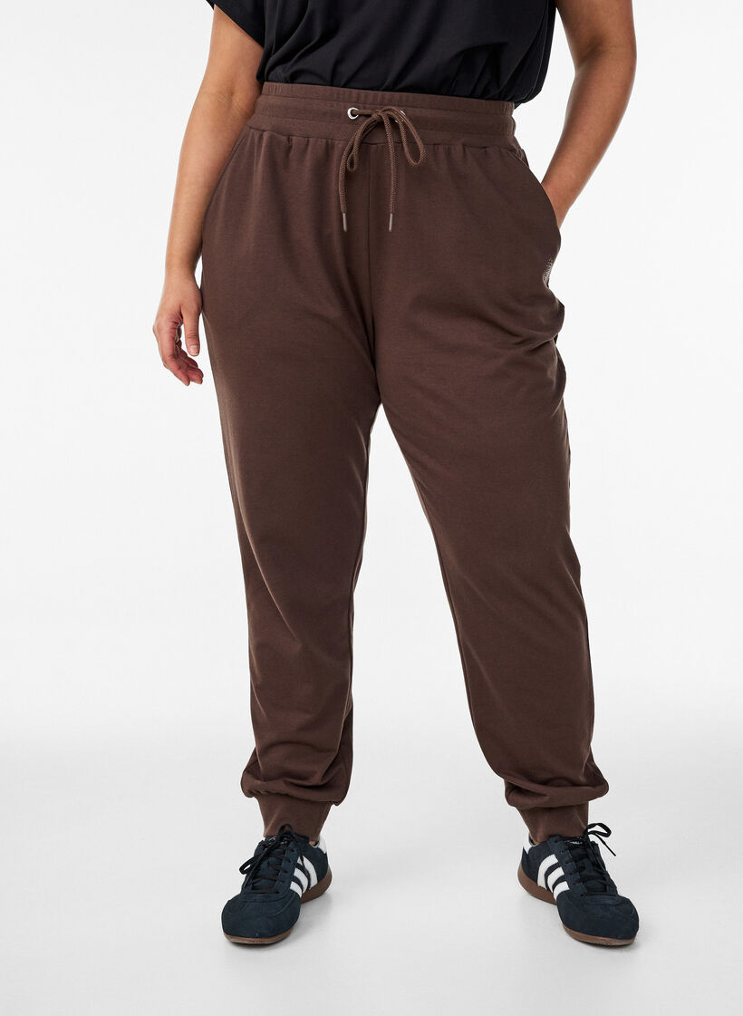 L&oslash;se joggebukser med lommer, Brun, Model image number 0