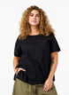 Kortermet bluse i bomullsblanding med lin og blondedetaljer, Black, Model image number 0