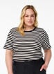 T-shirt med striper og ribbestrikket struktur, Svart, Model image number 0
