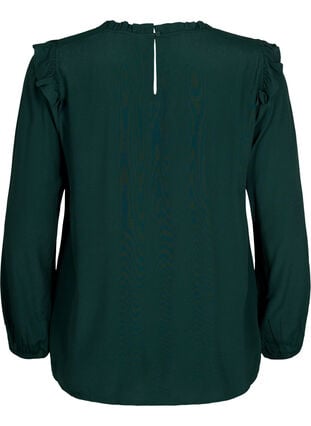 Zizzi Viskosebluse med volanger og blonder, Scarab, Packshot image number 1