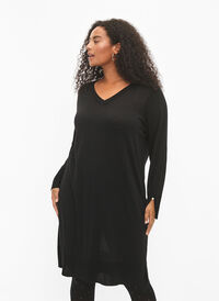 Strikkekjole i viskose med glitter og splitter, Black w. DTM Lurex, Model