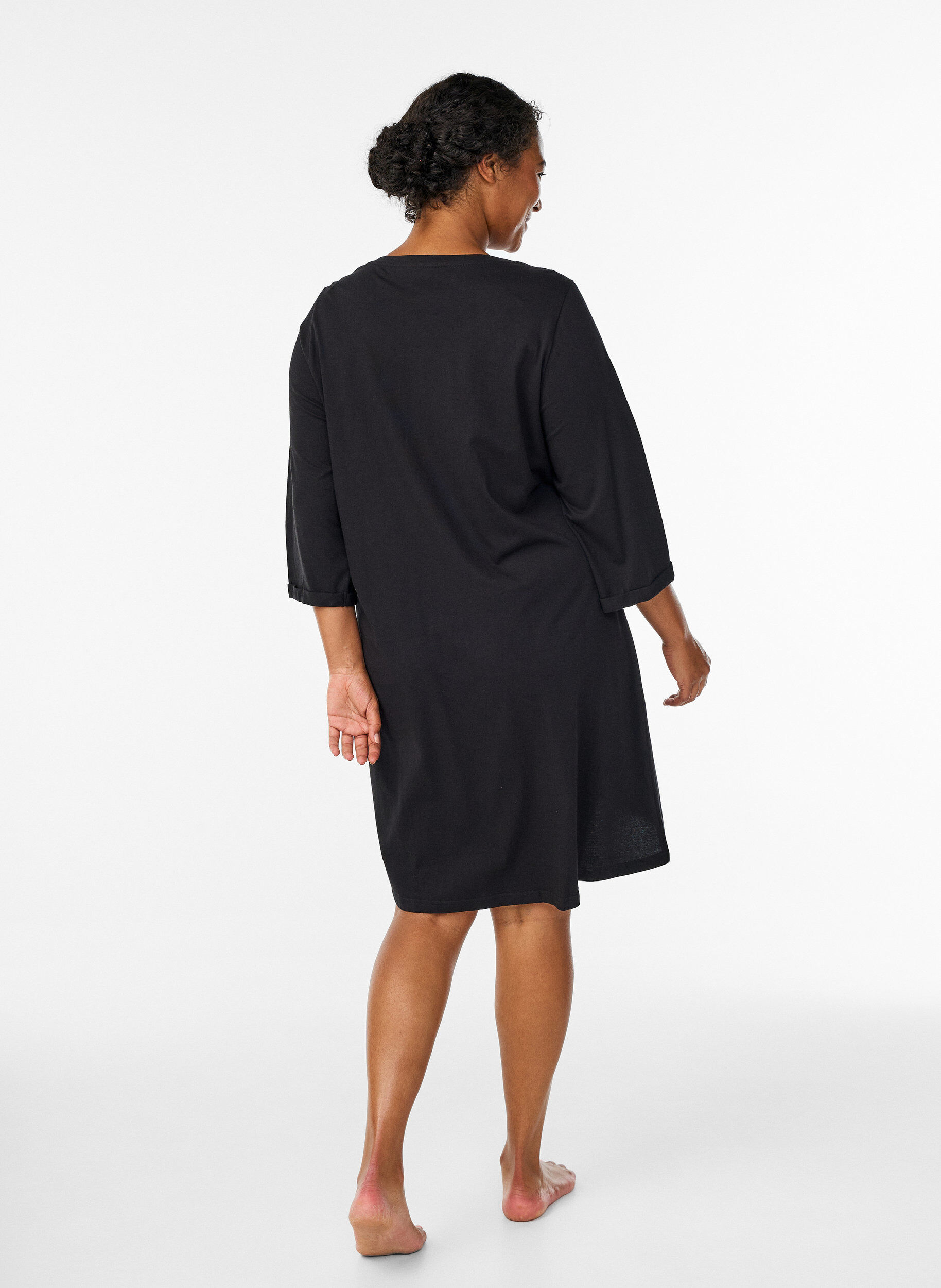 Zizzi Nattkjole i organisk bomull med julemotiv, Svart, Model image number 2