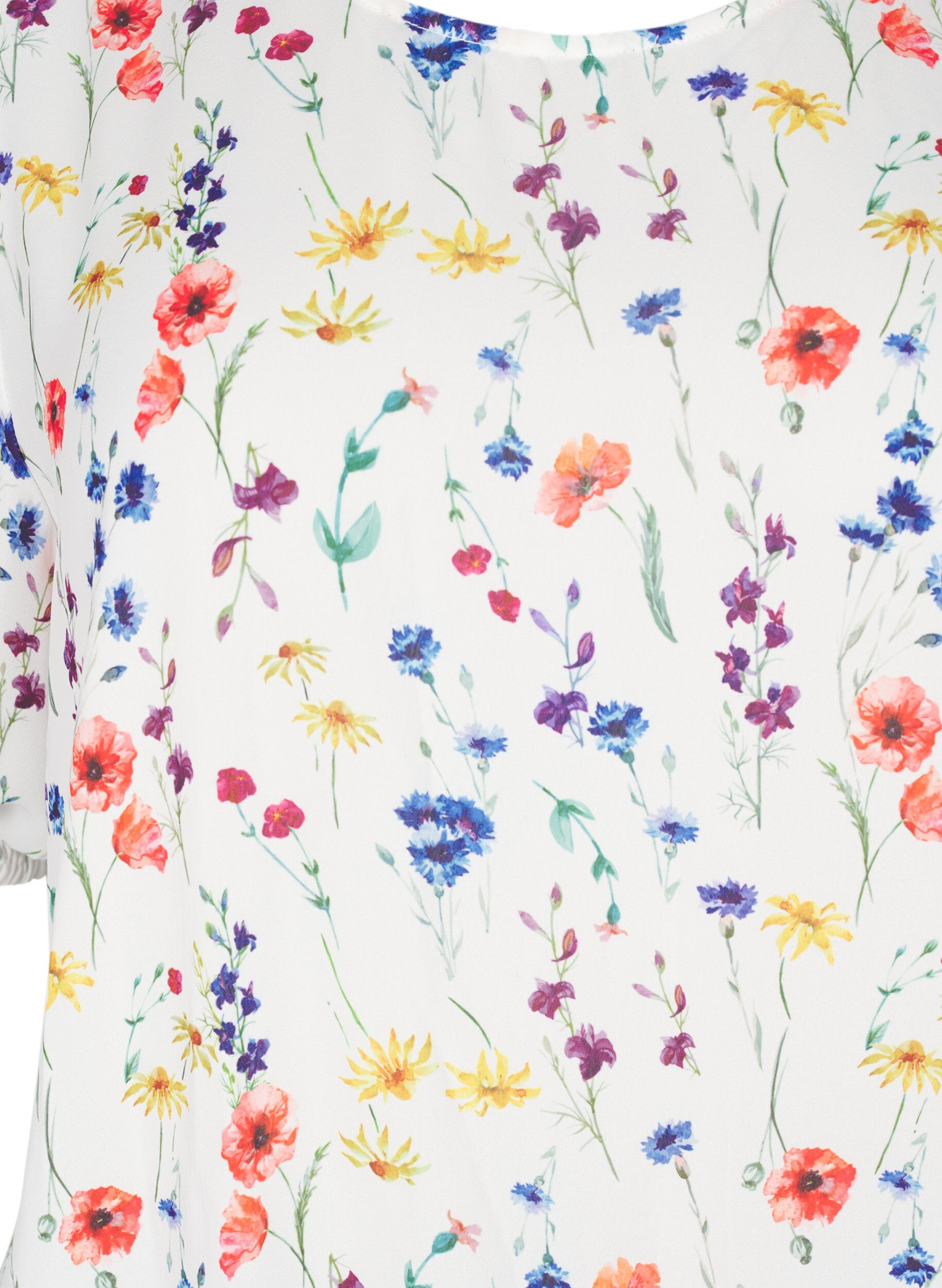Zizzi Blomstret bluse med vaffels&oslash;m, Bl&aring;, Packshot image number 2
