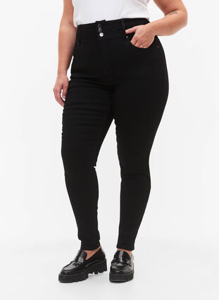Super slanke Bea-jeans med ekstra høy midje, Black, Model image number 2