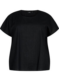 Kortermet bluse i bomullsblanding med lin