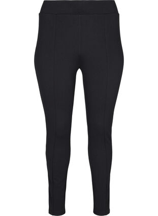 Leggings med strikk og glidelås, Black, Packshot image number 0