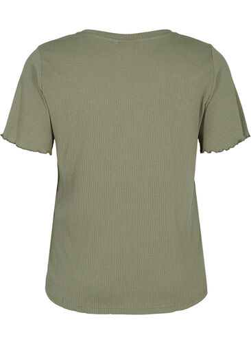 T-skjorte i et ribbet materiale , Dusty Olive, Packshot image number 1